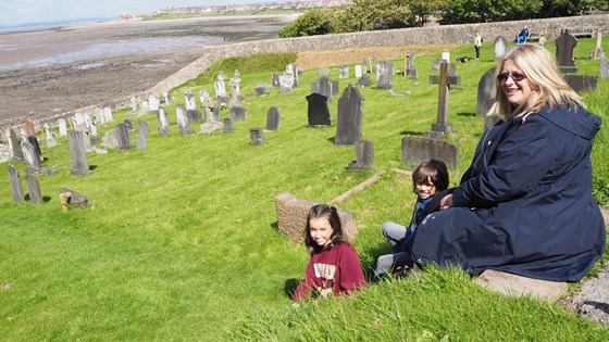 Jan with Rosie and Isaac (Rachel's younger 2 children) in Heysham, Lancashire August 2017