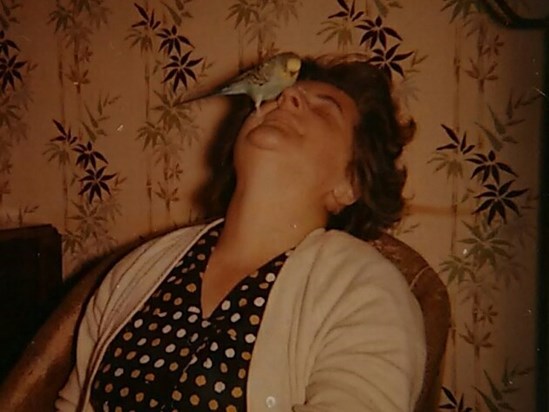 Mum with Peter, the budgie!