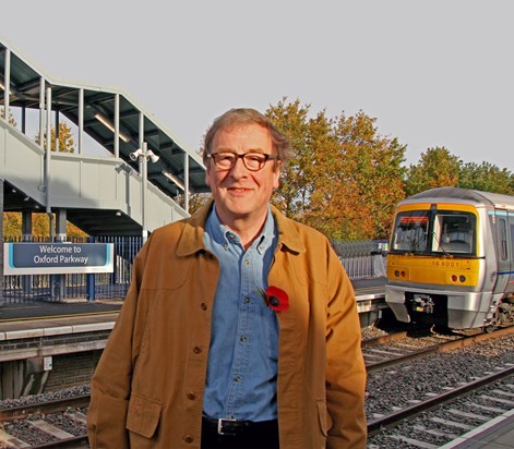 ADRIAN SHOOTER OPENING OF NEW ROUTE TO MARYLEBONE FROM OXFORD 25 OCTOBER 2015.For Adrian the photograph says the dream had come true and his favourite DMU 168001(now, of course, named Adrian Shooter CBE) is also in the picture.