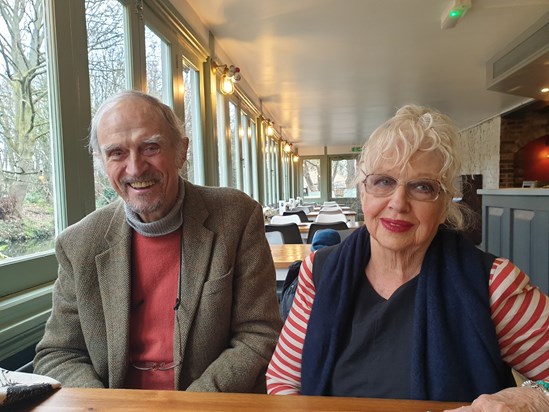 Denis and Bridget at the William Morris pub in Merton Abbey Mills 2020
