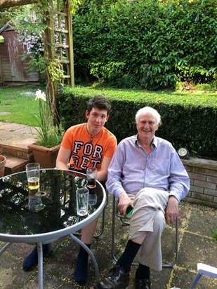 Mel sharing a beer with his grandson, Mika