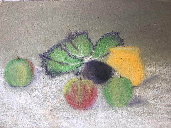 Still life of fruits and vegetables, pastel