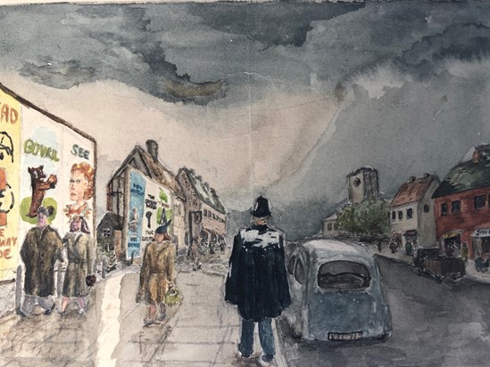 A street scene, watercolour