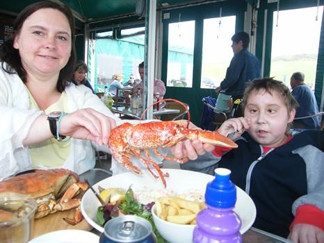 Happy Birthday! 11 today! Enjoying fresh crab and lobster in the Hive Beach Cafe,Burton Bradstock,