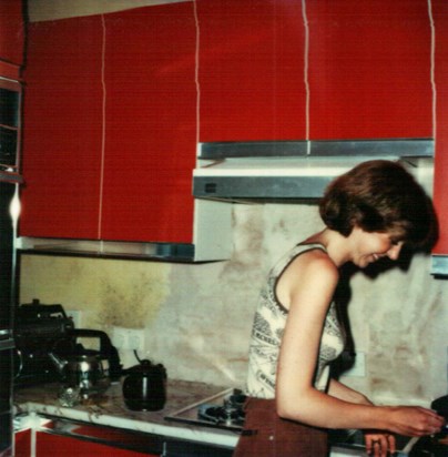 1978 Kate in Peel Road Kitchen 