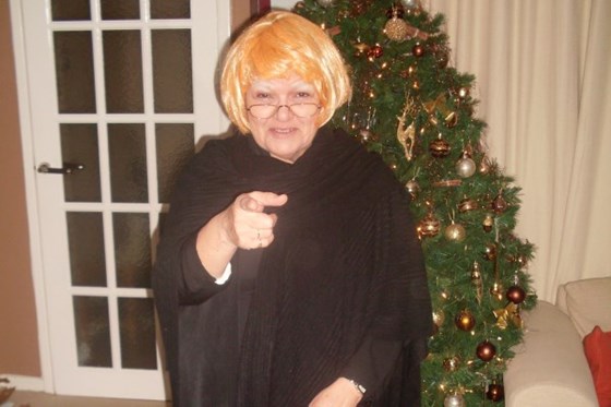 Mum dressed as Anne Robinson for fancy dress party.