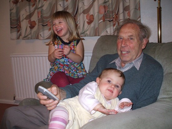 John with his grandchildren Jess and Megan