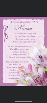 Missing you Nanna,  love from Josh,Sean,Luke, Hannah & Ted xxxxx