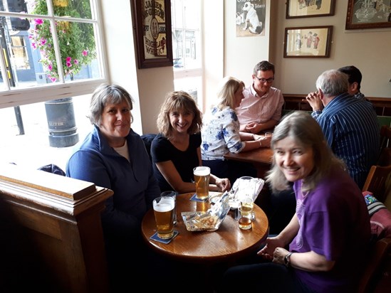 With Julie and Shelley, a well-earned pint after sorting out music! Edinburgh, 19th October 2019