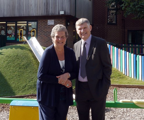Shirley and Dave outside the Elizabeth Foundation, 2013