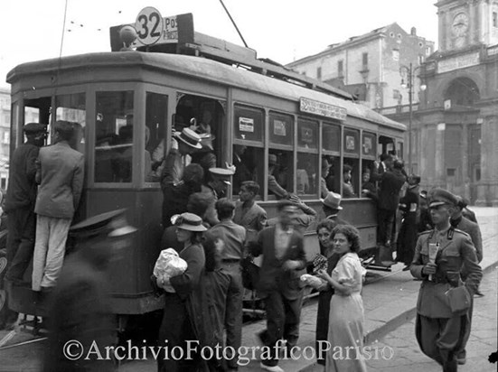 TRAM 32 IN PIAZZA DANTE in 1935 (MY MOTHER WOULD HAVE BEEN AT HER SCHOOL TO THE NOTHER OF THE PIAZZA AT THIS TIME)