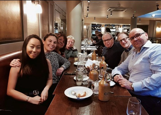 Dad, Helen, Bob, Adele, Theresa, Kevin, & Charlotte having festive dinner in Hampstead 2019 