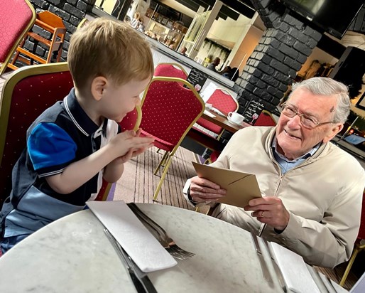 John with Jesse enjoying a meal out.