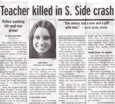 The newspaper article of what happened to Erin 