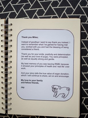 Miles' colleagues at RNIB made a memorial book in a beautiful gesture.