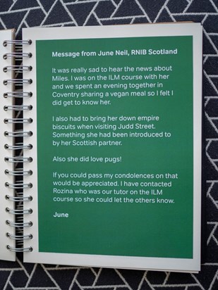 Miles' colleagues at RNIB made a memorial book in a beautiful gesture.