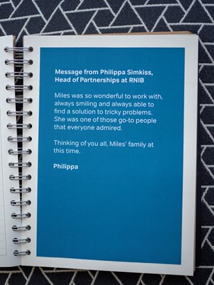 Miles' colleagues at RNIB made a memorial book in a beautiful gesture.