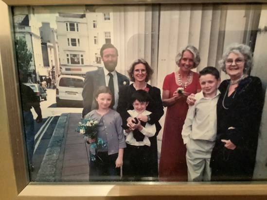 Granny Anne with Claire and the original 3 ‘grandchildren’ on Christie’s wedding day