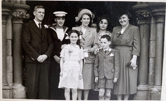 Flower girl at sister Jean’s wedding to Ken 1950