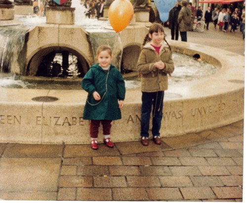 Lucy & Trish by the fountain in Commercial Road aged 3&7