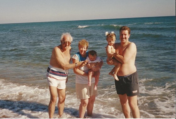Dad & Mum on the beach with Craig, Shannon & Brooke, in Spain, great times xxxxx