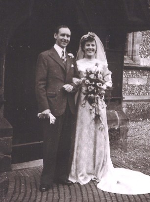 Joyce and Alan, outside St John's Church on their wedding day,1948