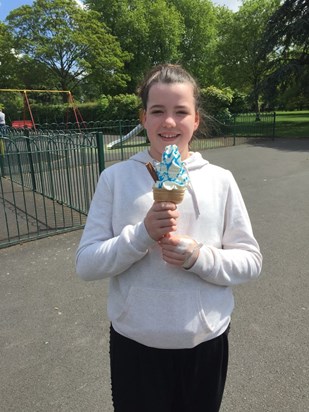 Hannah with an Ice cream at the park 