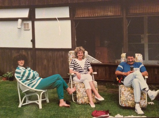 Drinks with good friends, the Hodgkisses, 1980s (exceptional hair dos!) 