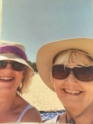 Sue and Janine on Sandbanks beach celebrating Sue’s 60th birthday. June 2019.