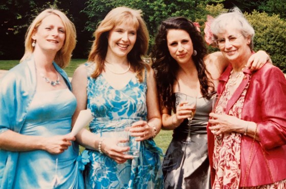 Mum at Paula’s wedding with Anna, Gina and daughter in law Ali 