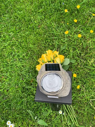 Martin’s light in the garden at St Luke’s with my 33 year wedding anniversary flowers