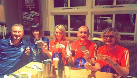 Celebrations after Mark’s first marathon (London Marathon)