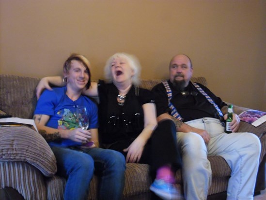 mum laughing with Steven and Gerry