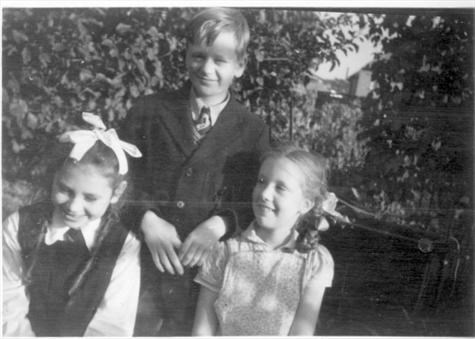 Margaret, right, with brother John and Janice Entwistle(nee Turner)