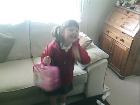Abbie on her first day of Reception