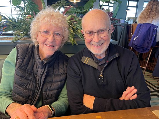 Celebrating Alan's 80th birthday at a restaurant at the end of Worthing pier