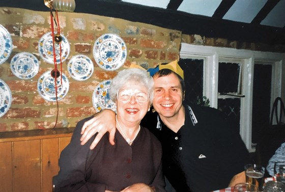 Mum with Chris down the pub at Christmas