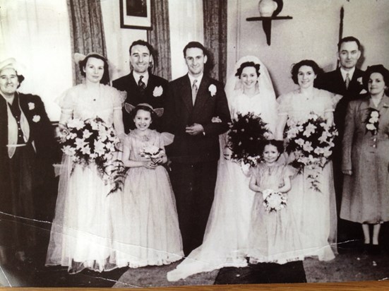 Jean @ Victor Sandbrook's wedding day, March 29th 1952. Joy is a bridesmaid next to the best man.