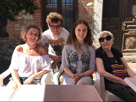 Mum with Liz Niamh and Conor in France probably in Summer 2018