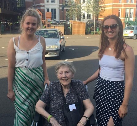 Mum with Caitlin and Erin at Ealing Abbey car park - very scenic!