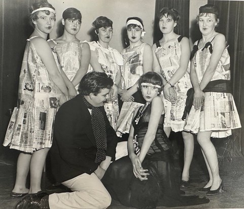 20.2.1956 Rehearsal for cameo of 1920 films at Bath Academy of Art (mum second from right back row) from the Bath & Wilts Chronicle & herald