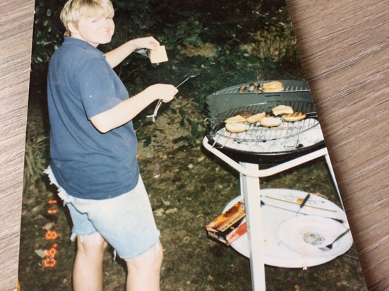 Catherine doing a BBQ for us when Trisha's children and mine were young... typical of Catherine ....always wanting to make us happy!