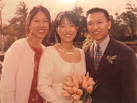 Jen, Deb and Steve at Deb's wedding, 1998