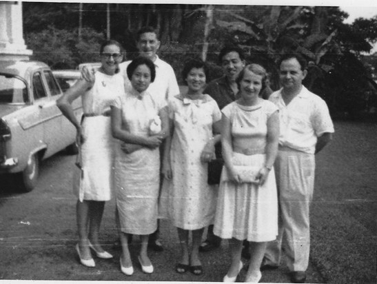 Parenst with Kampfner and Hoes outside Meyer Road house in Singapore approx 1961