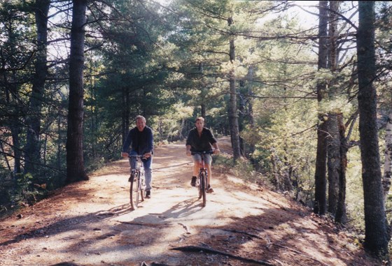 Dennis and son Aaron biking Range Pond Poland Me 2001