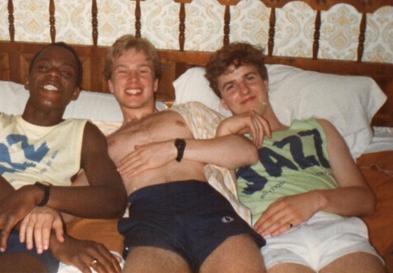 Our first 'Boys Holiday' 1985 . Lloret De Mar . Paul Skinner,Paul Tomlinson,Dave Bowden (Me)