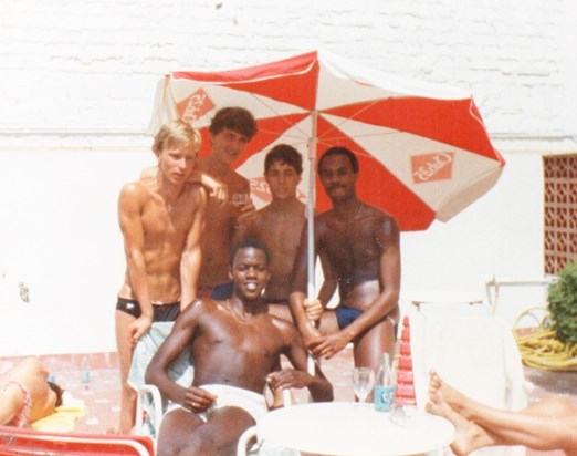 Paul Tomlinson , Dave Bowden , John Noble ,Trevor Titus and Paul . Lloret de Mar 1985