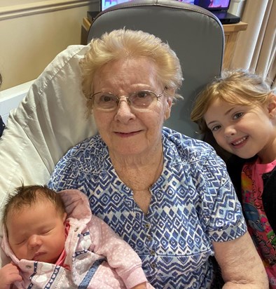 Kathy with her gorgeous Great Granddaughters Theia & Felicity