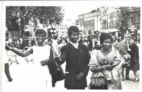 Joke, Lanre Towry-Coker and Mama Yinka Bankole in Trafulgar square in Late 1960s