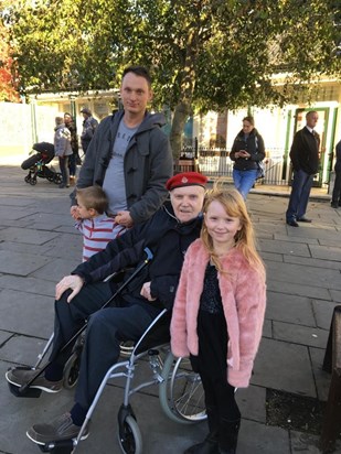 Gordon with Scarlet, Harry and Jonny at Remembrance Service.